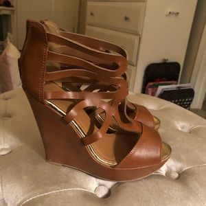 Brown leather wedges